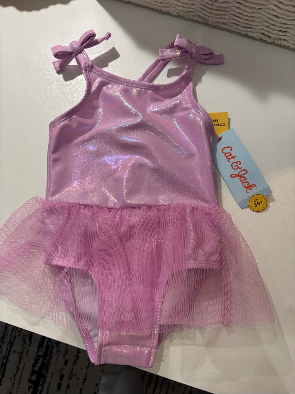 Cat & Jack Shimmery Lavender Pink Tutu One-Piece Swimsuit